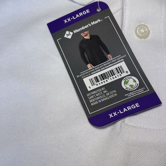 Members Mark Stretch Pique Polo Classic Fit Long Sleeve Shirt Mens XXL White NWT - Picture 6 of 13